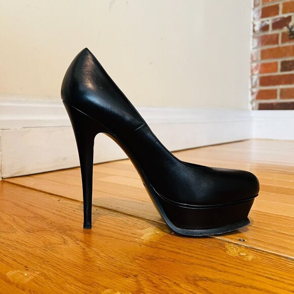 Saint Laurent YSL Black Calfskin Janis Stiletto Heel Platform Pumps 38.5 - Picture 8 of 16